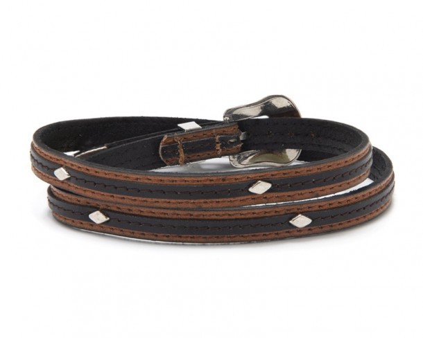 Two tone brown leather cowboy hatband with little diamond shape conchos