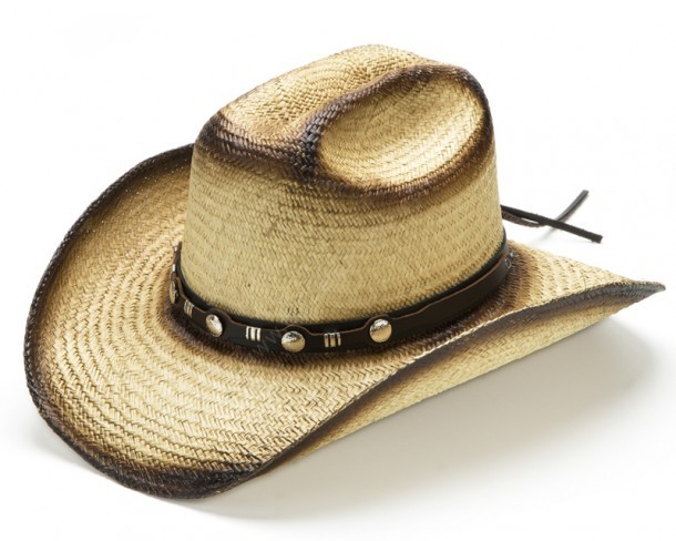 Natural toasted straw cowboy hat with double brown / black hat band