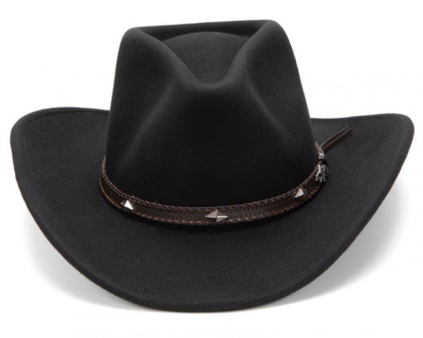 Soft touch black wool felt Stars & Stripes western hat with brown hatband
