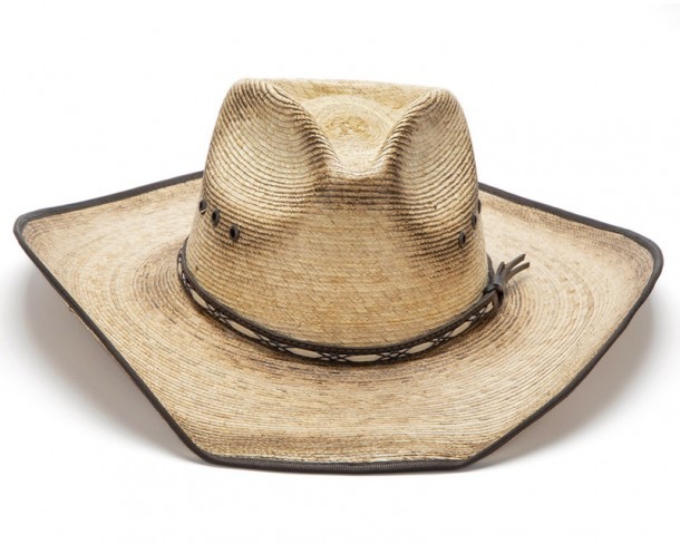 Sombrero australiano hoja de palma tostada con ribete exterior marrón