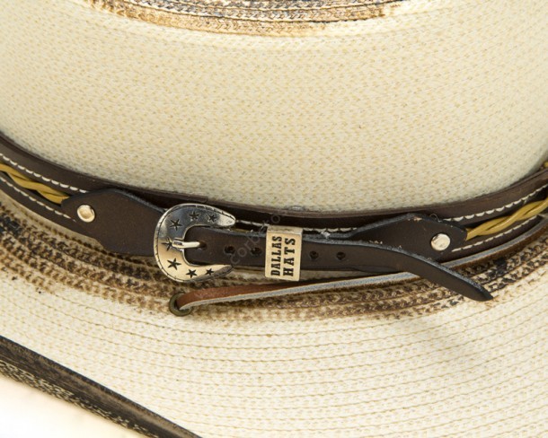 Mens western off-white canvas hat with leather chin strap