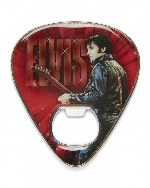 Magnetized Elvis guitar pick bottle opener