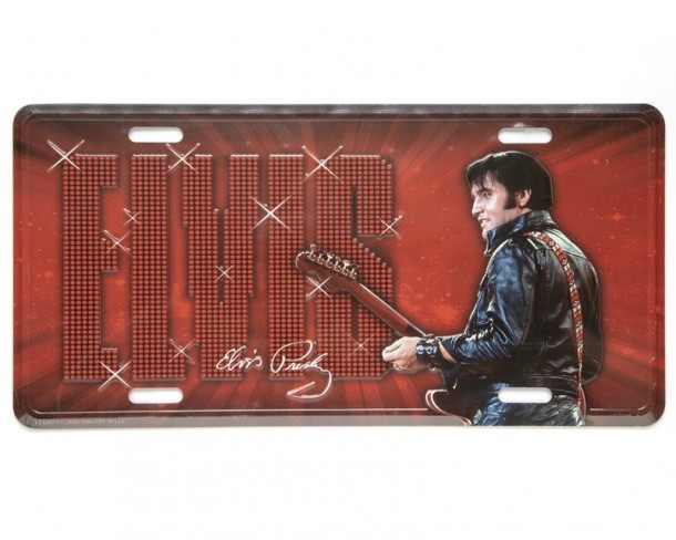 Elvis in live red metal plate with neon signs