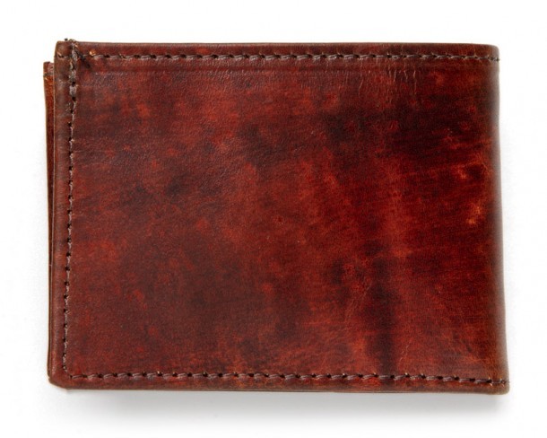 Distressed look whiskey brown leather compact mens wallet