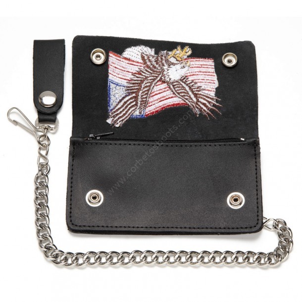 American style black leather biker chain wallet