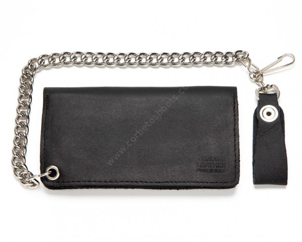 American style black leather biker chain wallet