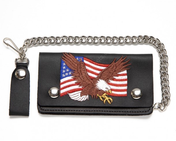 Custom style wallet with coloured flying eagle and USA flag embroidery