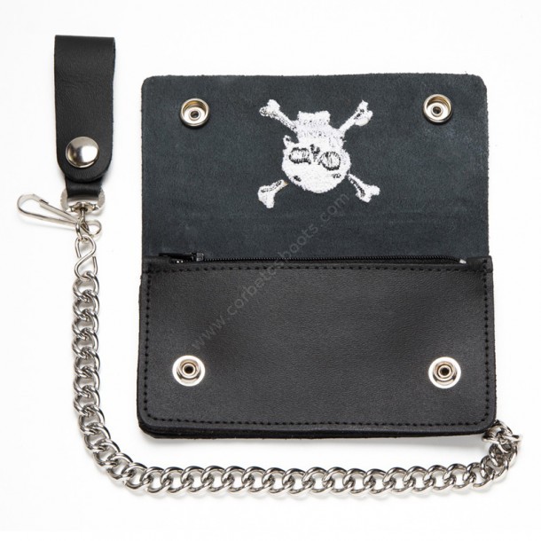 Plain black wallet with pirate skull