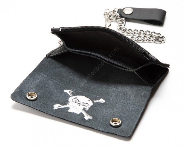 Plain black wallet with skull