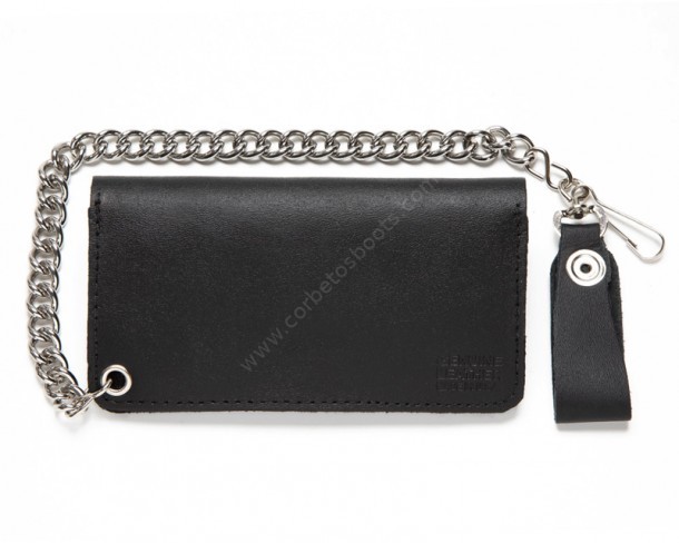 Black biker chain wallet with embroidered skull