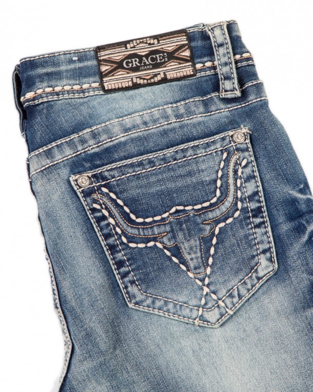 Cowboy jeans collection for women by Grace in LA. Discover the best embroidered jeans for boots