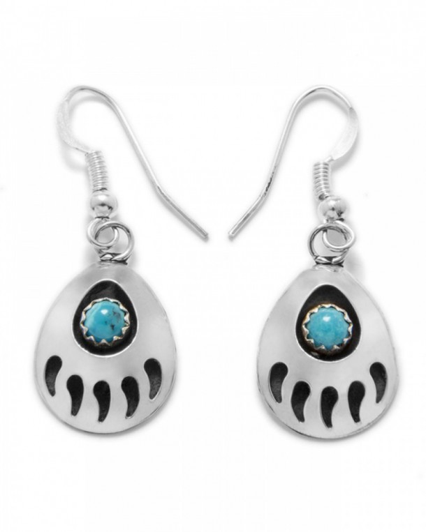Women bear claw with blue stone cowgirl sterling silver earrings