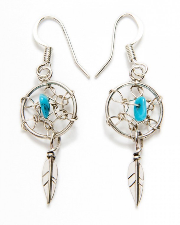 Sterling silver dreamcatcher earrings with blue stone