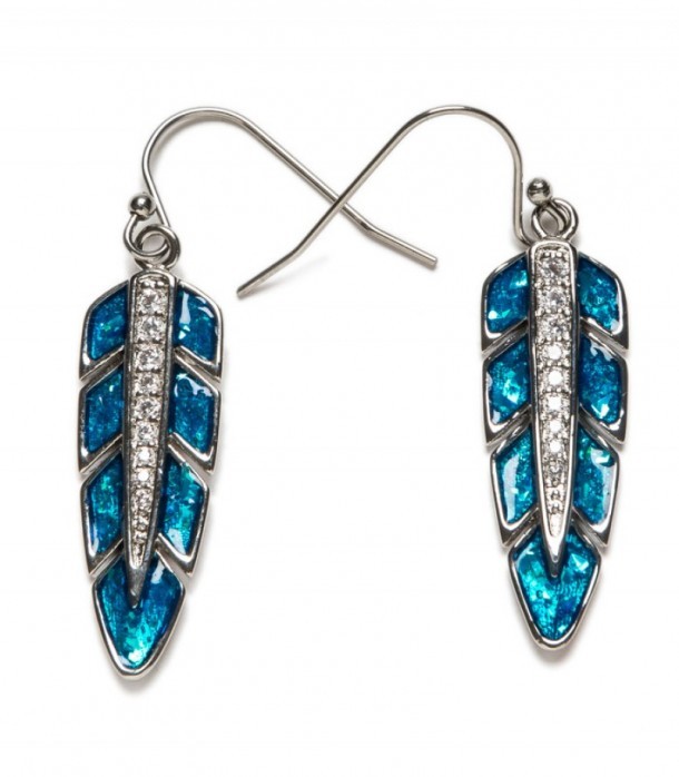Montana Silversmiths country western feather earrings with green crystals for women
