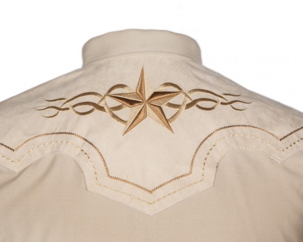 Sand color mens shirt with rockabilly stars and velvet touch yoke