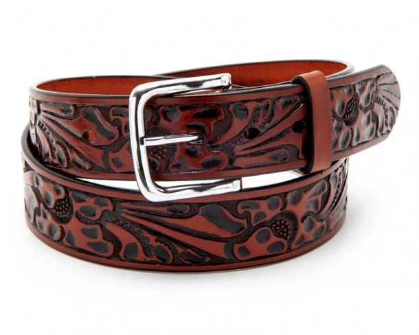 Mexican style cowboy maroon leather belt for men and women