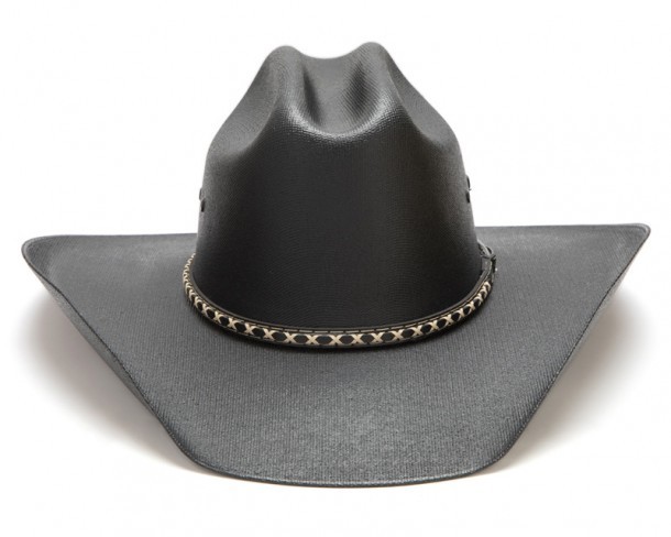 Stiffened black canvas rodeo style hat with inner elastic band