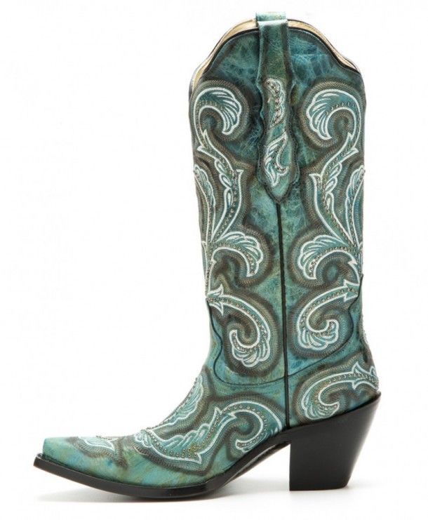 G-1249 Turquoise Shaded | Buy at our online western shop these Corral Boots for women made with green turquoise leather and white stitching.