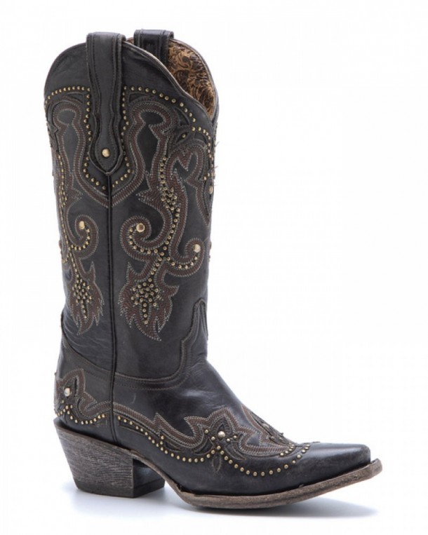 Soft leather dark brown Corral women boots with vintage gold studs