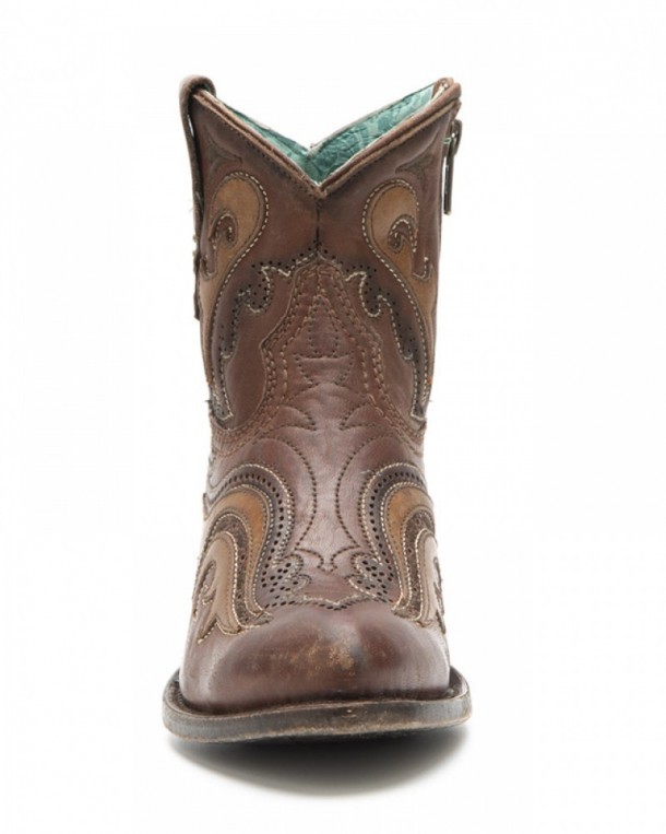 Botín vaquero para mujer de punta redonda Corral Boots cuero marrón coñac