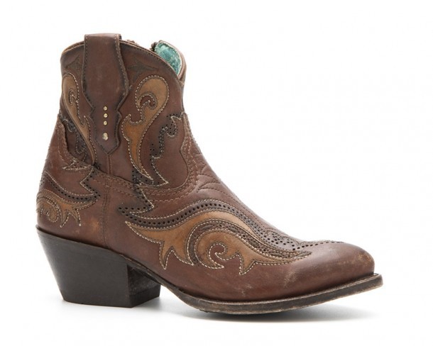 Rounded toe distressed cognac brown leather ladies western Corral ankle boots