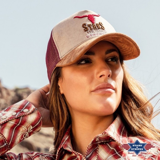 Mens Stars & Stripes western cap with embroidered buffalo skull