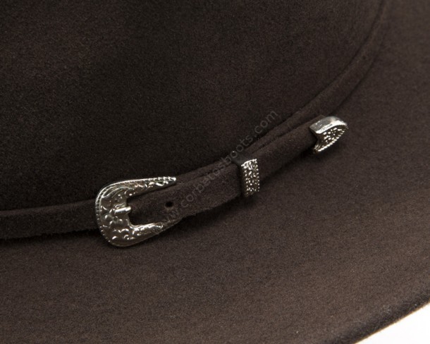 Crushable brown wool felt cowboy hat with buckle matching band