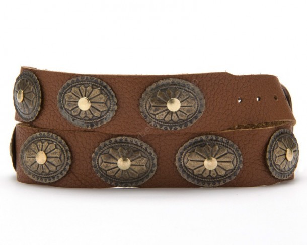 Cognac leather hat band with bronze conchos to decorate your felt or straw hat