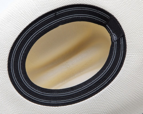 Line dance white unisex fretwork hat with black brim edge