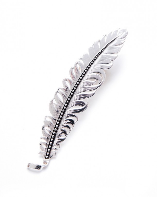 Silver plated decorative engraved feather for cowboy hats