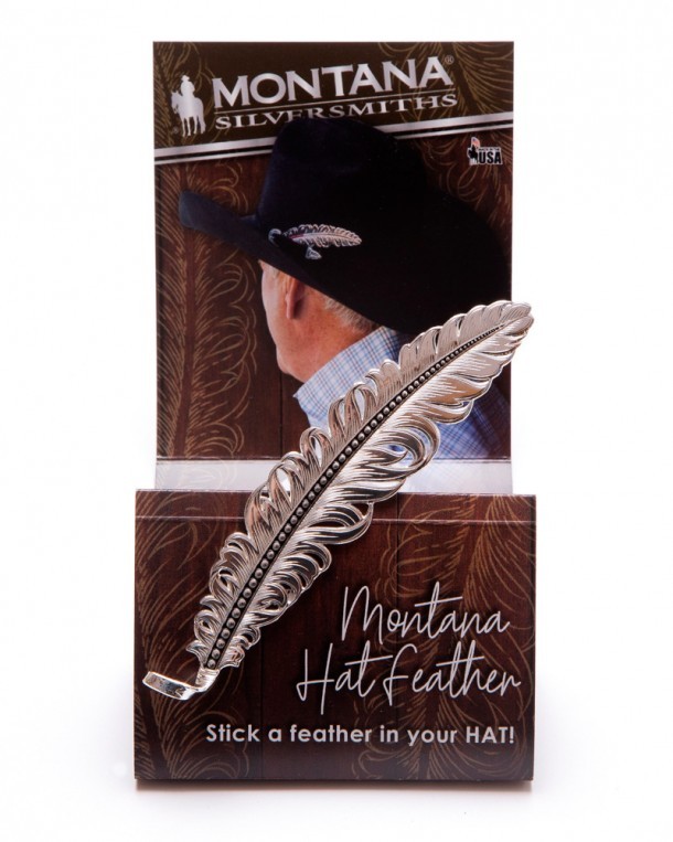 Silver plated decorative engraved feather for cowboy hats