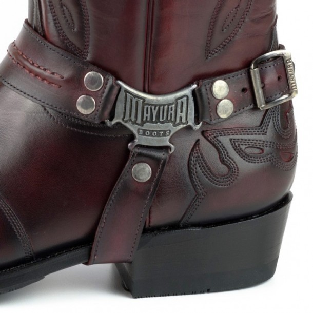 Burgundy leather square toe mens Mayura biker boots