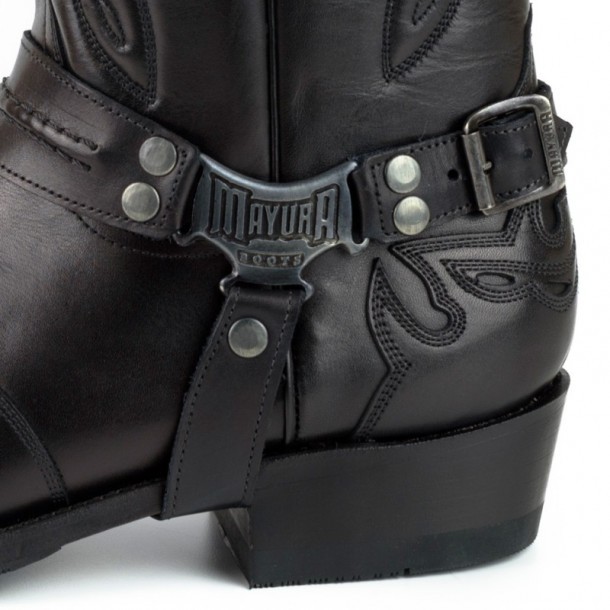 Black leather square toe mens Mayura biker boots with rubber outsole