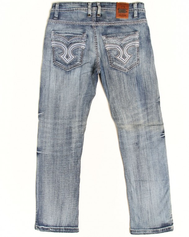 Stone washed light blue denim jeans for cowboy boots
