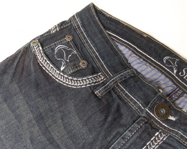 Western fit slight distressed navy blue denim jeans