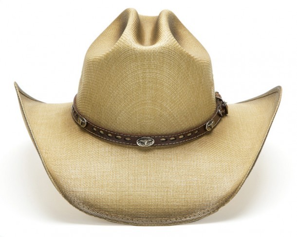 Sand colour canvas western hat with longhorn silver conchos