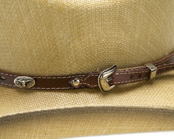 Sand colour canvas western hat with longhorn silver conchos