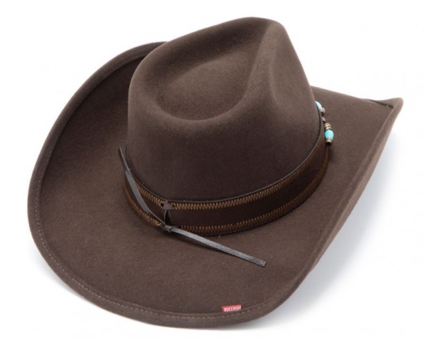 Sombrero fieltro marrón moda cowboy con piedras talladas azules