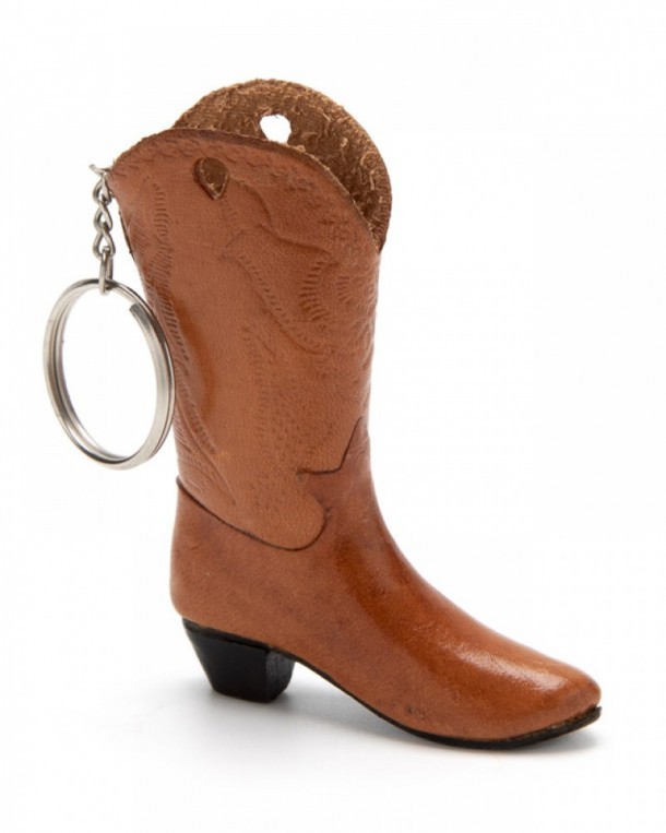 Leather cowboy boot key ring