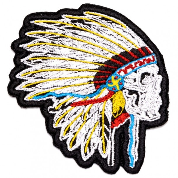 Featherhead indian chief skull iron on embroiderec patch