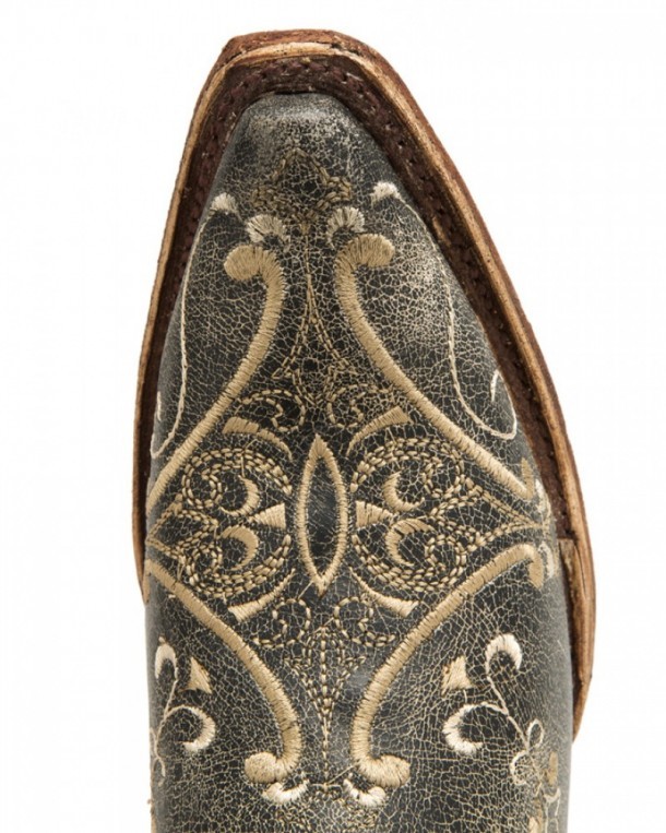 L-5048 Black Crackle Bone | Encuentra en nuestra tienda online cowboy estas botas para mujer de cuero negro envejecido con bordados color beige.