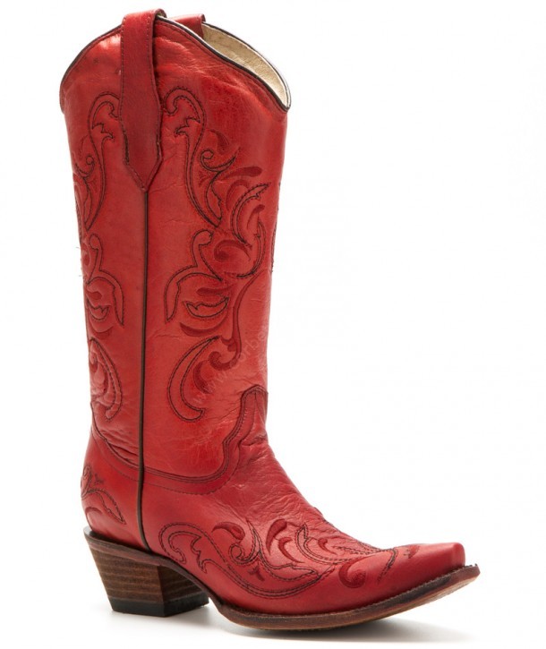 L-5129 Red Embroidery | Buy at our online specialized western store these women Mexican red leather boots with handcrafted stitching by Circle G.