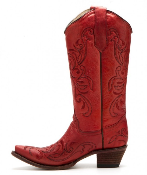 L-5129 Red Embroidery | Compra en nuestra tienda online western estas botas mexicanas para mujer CIrcle G hechas en piel color rojo con bordados.