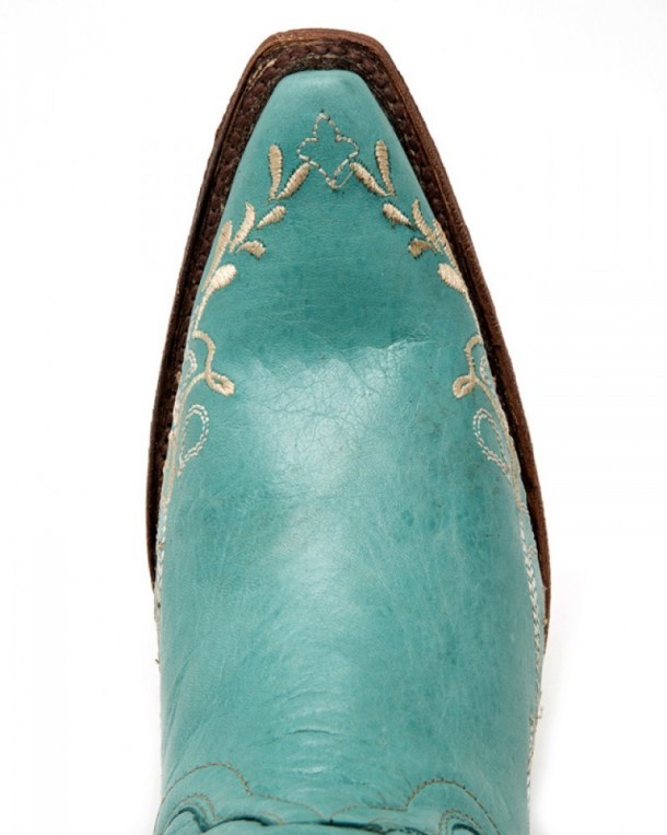 L-5148 Turquoise Beige Embroidery | Compra en nuestra tienda online estas botas vaqueras para mujer de cuero color turquesa con bordados en beige.