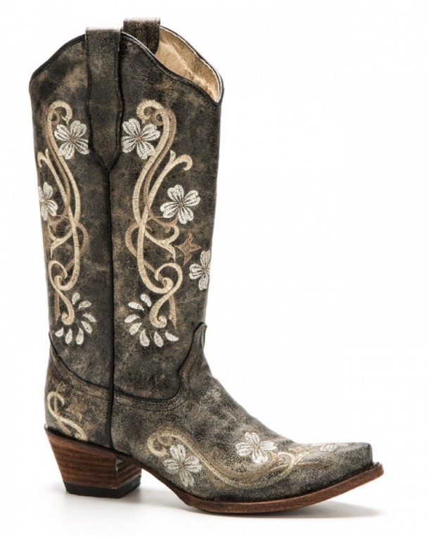 Ladies western Mexican black boots with white flowers