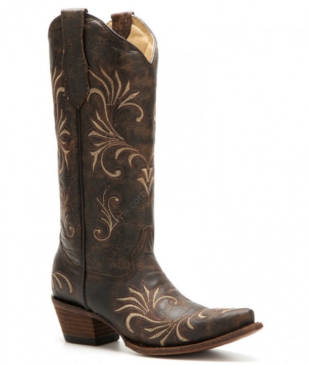 L-5185 Distressed Brown Beige | Make your wish true and buy these Circle G Mexican cowgirl distressed brown boots with a charro style beige stitching.