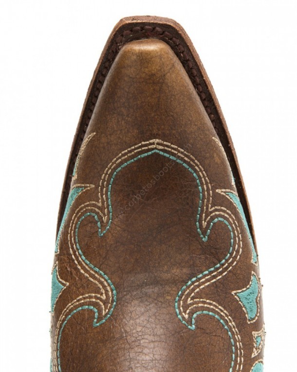 L-5193 Brown Turquoise Side | Prueba a comprar en nuestra web especializada cowboy estas botas de piel marrón para mujer con bordado turquesa.