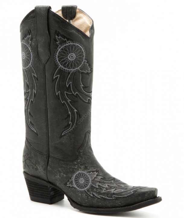 L-5269 Black Embroidery | Puedes comprar en nuestra tienda online estas botas cowgirl grises de cuero para mujer con un atrapasueños bordado.