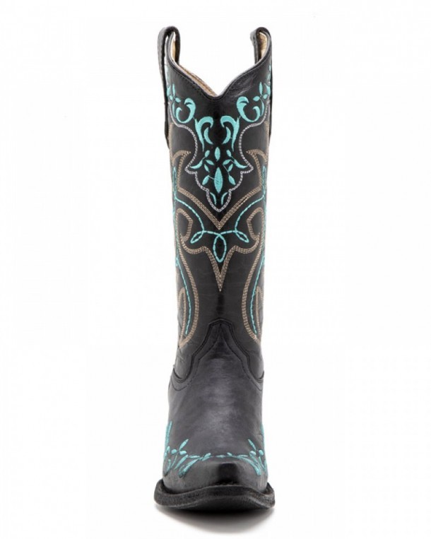Ladies black embroidered Mexican western boots