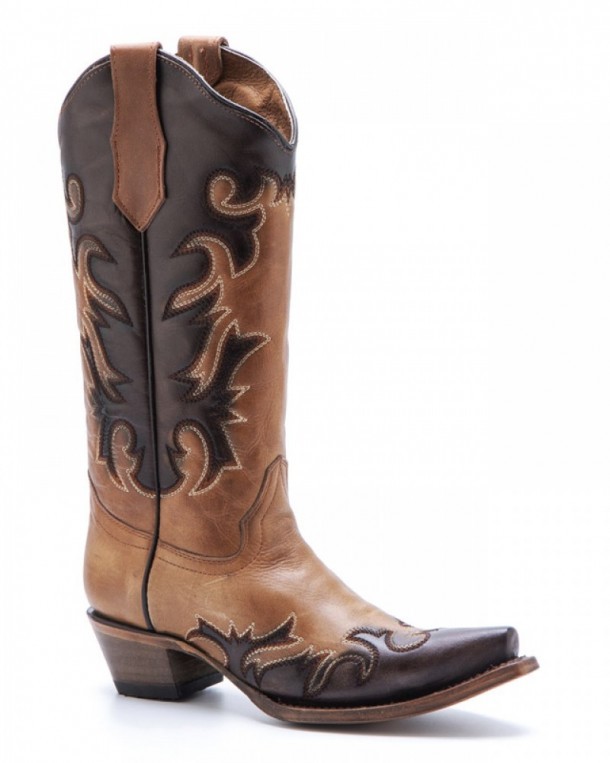 Combined tawny orange and chocolate brown leather Circle G women western style boots